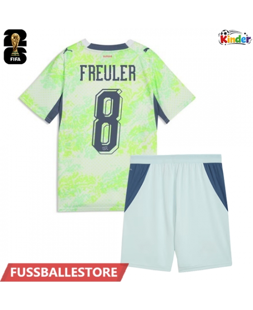 Günstige Schweiz Remo Freuler #8 Auswärts Trikotsatzt Kinder WM 2026 Kurzarm (+ Kurze Hosen)